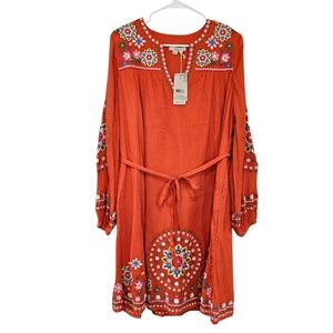 Boden Bohemian Floral Embroidered Cotton Gauzy Shift Dress SIZE 6L